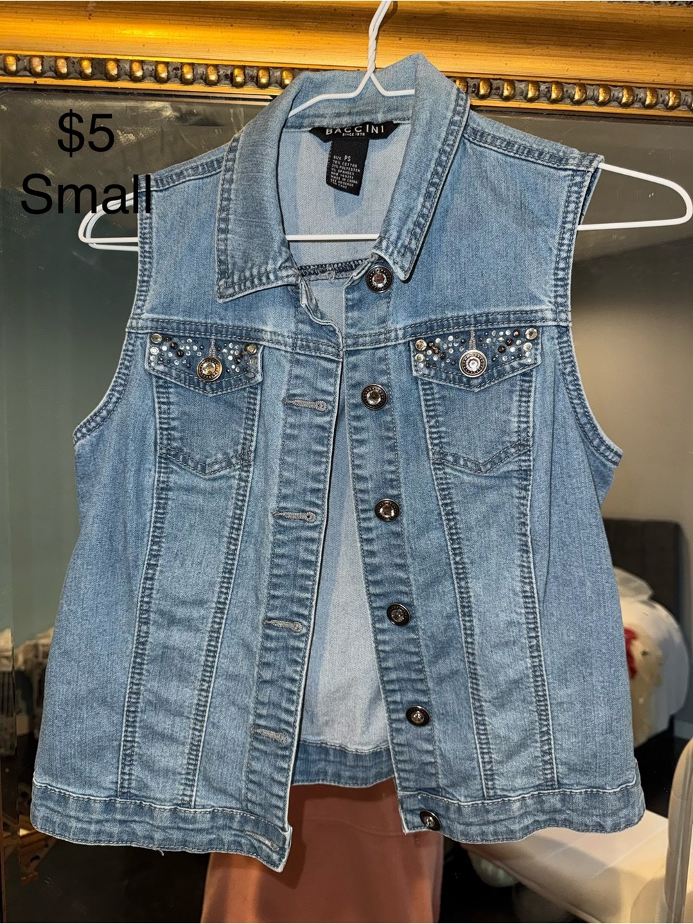 Baccini Light Blue Studded Denim Vest
